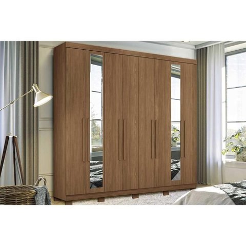 Guarda Roupa 8 Portas (2 C- Espelho) e 4 Gavetas C- Pés Master New 8.4 Jatobá - Santos Andirá