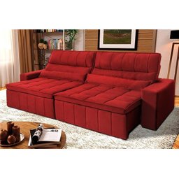 Sofá Retrátil Reclinável Supremo 3,00m Suede Velut Vermelho Molas no Assento - King House - 1