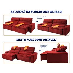 Sofá Retrátil Reclinável Supremo 3,00m Suede Velut Vermelho Molas no Assento - King House - 4