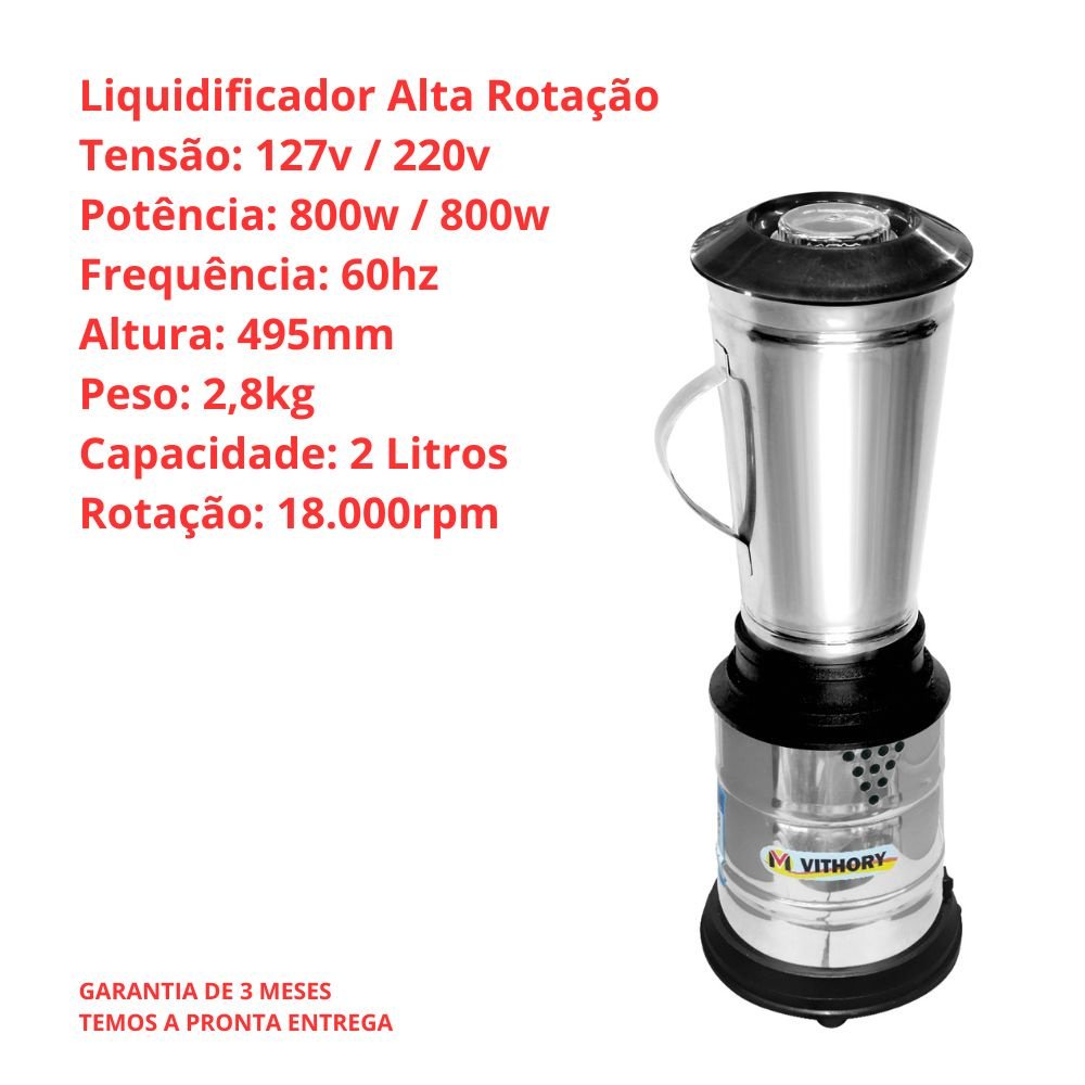 Liquidificador Industrial 2 Litros Alta Rotação Inox - 220v - 2