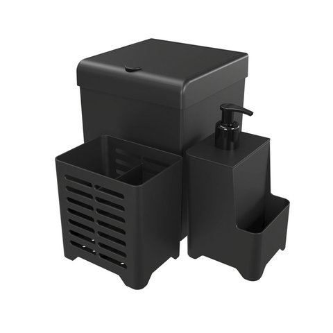 Kit Pia 3 Peças Lixeira Dispenser Porta Talher Cozinha - Stolf