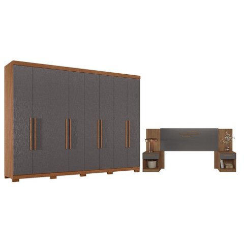 Guarda Roupa Casal 8 Portas 4 Gavetas Master New com Pés e Cabeceira Casal Loanda com Gavetas Jatobá
