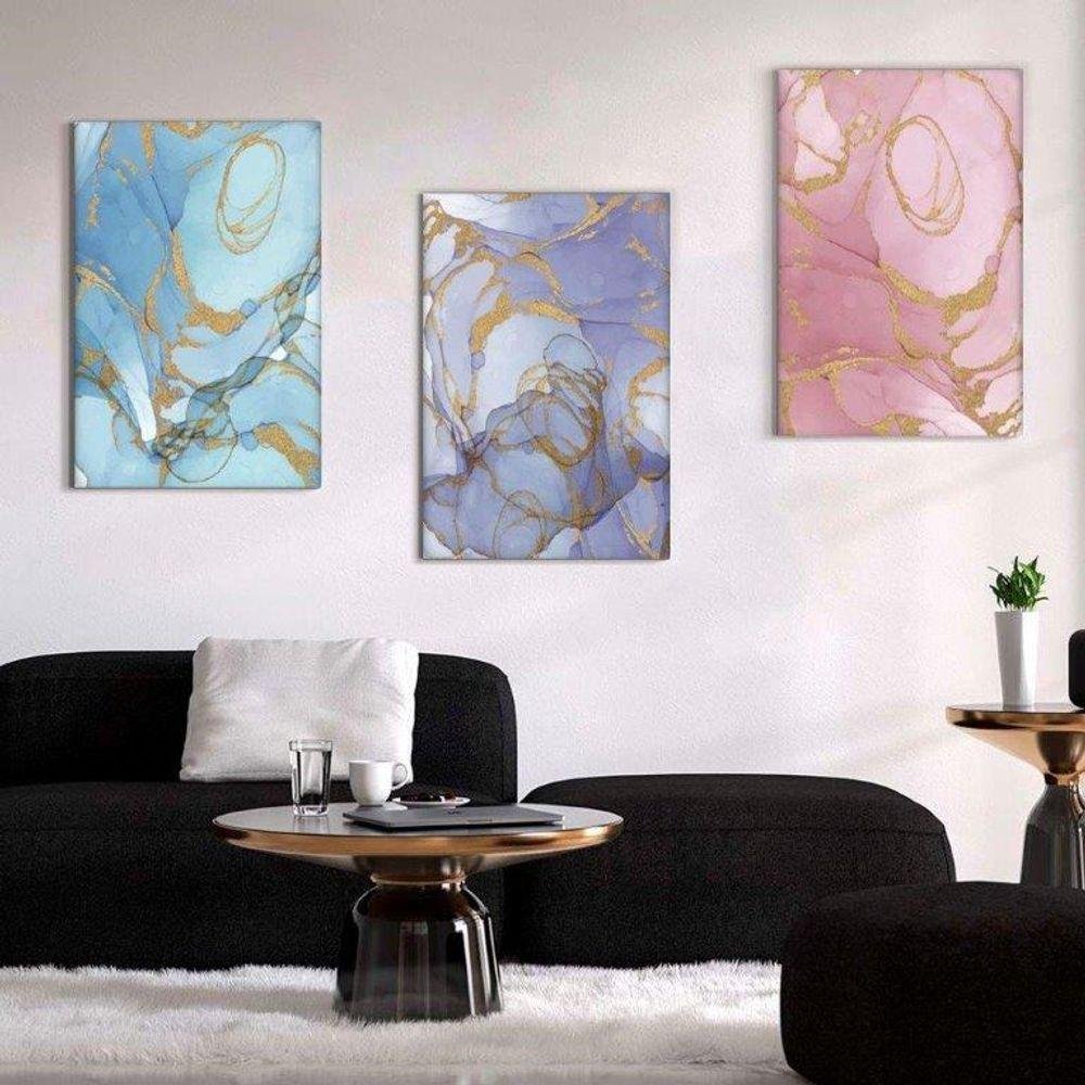 Kit com 3 Quadros Arte Abstrata em Lona Tamanho:60x90cm - 1