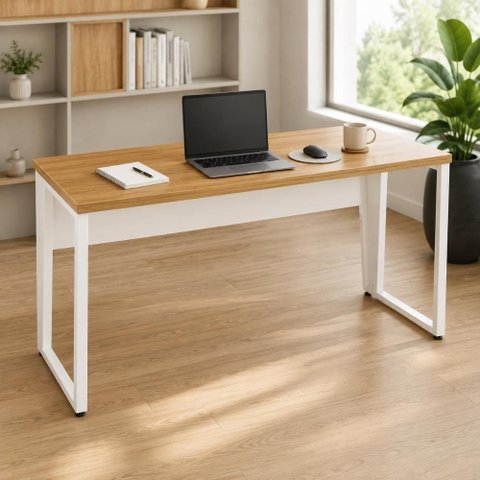 Mesa Industrial Retangular F5 Office MDF 160cm Freijó com Branco