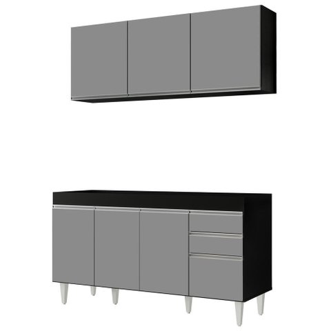 Armário Aéreo Argélia e Balcão Gabinete para Pia 150cm sem Tampo Marrocos Preto/cinza - Lumil M
