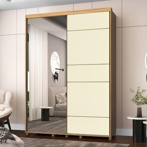 Guarda Roupa Solteiro 170cm 2 Portas e 3 Gavetas 100% Mdf Cor:mel com Champanhe