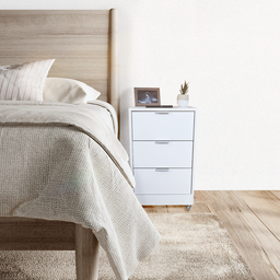 Mesa de Cabeceira Branca 40cm 3 Gavetas Mdf Quarto Gaveteiro Puxador Cinza - com Rodinhas Já Montado - 6