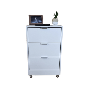 Mesa de Cabeceira Branca 40cm 3 Gavetas Mdf Quarto Gaveteiro Puxador Cinza - com Rodinhas Já Montado