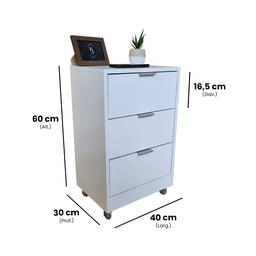 Mesa de Cabeceira Branca 40cm 3 Gavetas Mdf Quarto Gaveteiro Puxador Cinza - com Rodinhas Já Montado - 2