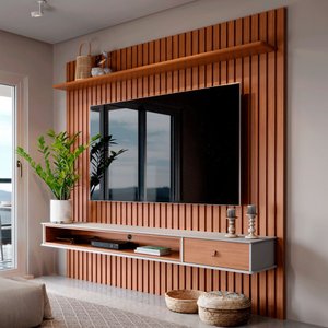 Painel para Tv até 65 Polegadas Detroit 1 Prateleira Ripado Nature - Tebarrot
