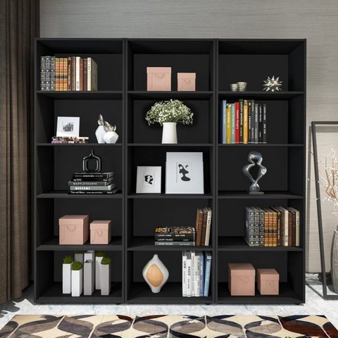 Kit 3 Estantes para Livros 5 Prateleiras 180CMX180CM Multy Preto