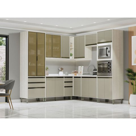 Cozinha Modulada de Canto Completa 8 Peças com Tampo Linea Luciane Móveis