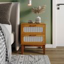 Ver imagem 1 de Mesa de Cabeceira para Quarto Estilo Retro Pés Madeira Maciça 2 Gavetas Santorini 45cm Nature Fosco