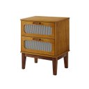 Ver imagem 2 de Mesa de Cabeceira para Quarto Estilo Retro Pés Madeira Maciça 2 Gavetas Santorini 45cm Nature Fosco