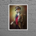 Ver imagem 1 de Quadro Gato Vestido De Gente 45x34cm - com vidro:Madeira preta