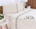 Ver imagem 1 de Jogo lençol Veneza quarto casal Queen bordado 4 peças 2fronha:Palha com Verde petróleo