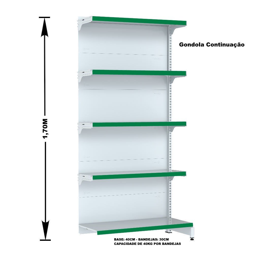 Gondola Parede 170 Fit Ate 3 Metros Branco 15 Bandeja Pe Verde - 3