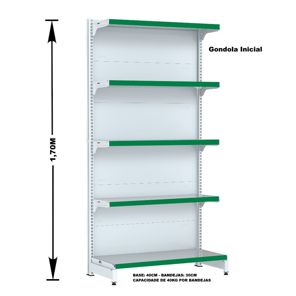 Gondola Parede 170 Fit Ate 3 Metros Branco 15 Bandeja Pe Verde - 2