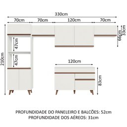 Armário de Cozinha Completa 330cm Branco Reims Madesa 01 - 6