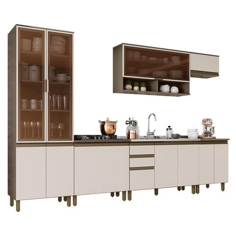 Cozinha Completa 6 Peças Connect Duna-Cristal com Cristaleira - Móveis Henn Duna-Cristal