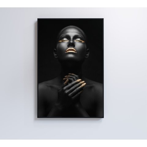 Quadro Mulher Negra Dourado Contraste Decor&quadros Mlh002