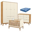 Ver imagem 1 de Quarto de Bebe Unique 4 Portas com Cômoda 6 Gavetas Off White Freijó Eco Wood e Colchão Ortobom - Ma