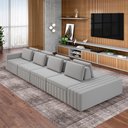 Ver imagem 1 de Sofá Ilha com Encosto e Almofadas Móveis Olimpo 505cm Modulado Veludo Cinza G45 - Gran Belo