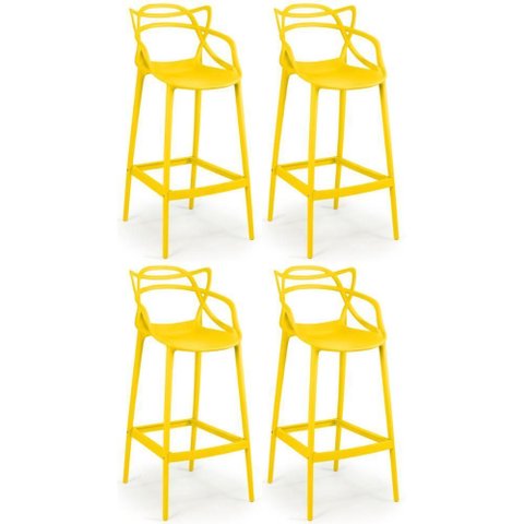 Kit 4 Banquetas Allegra com Encosto Design Cozinha/bancada - Amarelo