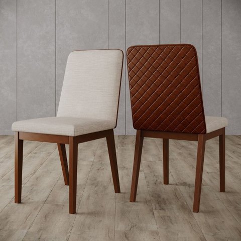Conjunto 2 Cadeiras Henn Pietra Suede e Corano para Mesa de Jantar com Pés em Madeira Maciça