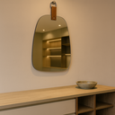 Ver imagem 3 de Espelho Decorativo Oval Orgânico 39x29cm com Alça de Couro Sintético para Pendurar