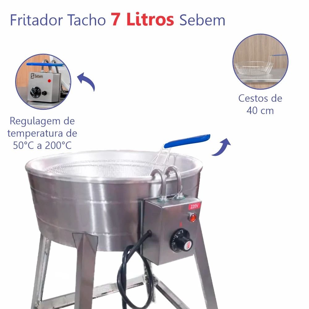 Tacho Fritadeira para Fritura de Pastel Elétrico Redondo Profissional  com Pé/Pedestal 7 Litros 110v - 2