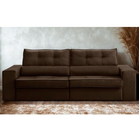 Sofá Retrátil e Reclinável 3 Lugares 2,30m com Molas Milão Suede Marrom Mirra Decor