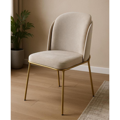 Cadeira Estofada com Encosto Curvo e Base em Aço Carbono – Luna Exclusiva Linho Lincoln Bege - Doura