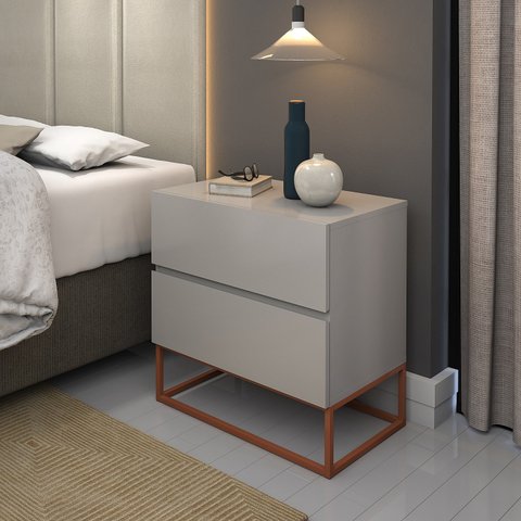 Mesa Cabeceira Eros 2 Gavetas Estilo Industrial com Pés
