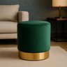 Puff com Rodapé Dourado Verde Veludo - 1