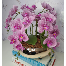 Arranjo Com 4 Orquídeas Violeta Vaso Dourado 28cm - 3