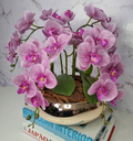 Ver imagem 3 de Arranjo Com 4 Orquídeas Violeta Vaso Dourado 28cm