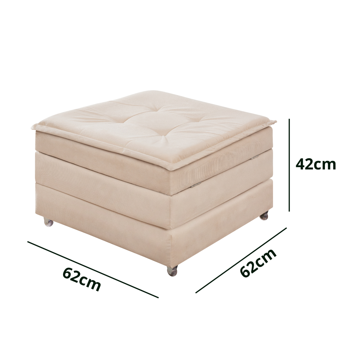 Puff que Vira Cama Solteiro com Rodinha com Bau Decoração para Sala Quarto Apartamento Estofado:bege - 8