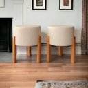 Ver imagem 3 de Kit 2 Puff Thor Redondo Decorativo Pé Madeira Linho Bege