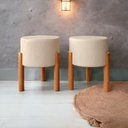Ver imagem 5 de Kit 2 Puff Thor Redondo Decorativo Pé Madeira Linho Bege