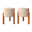 Ver imagem 1 de Kit 2 Puff Thor Redondo Decorativo Pé Madeira Linho Bege