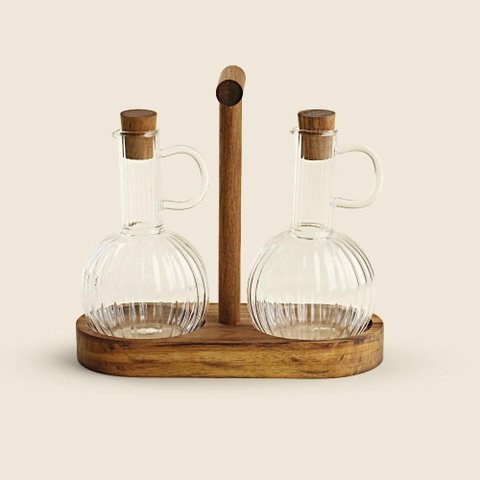 Kit Galheteiro Borossilicato e Acácia 300ml A\casa