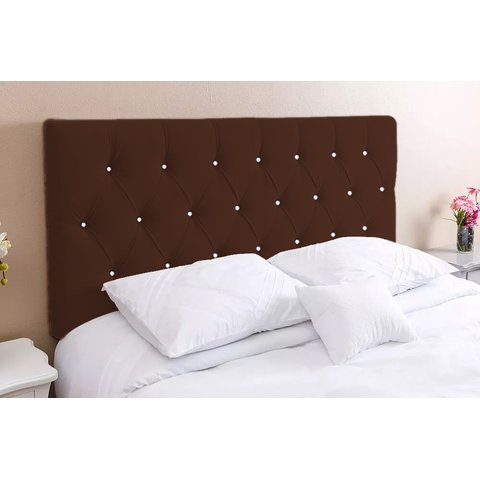 Cabeceira Solteiro 88 - Bello Box - Estilo Capitonê Suede Marrom com Strass