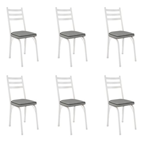 Kit 6 Cadeiras de Cozinha Luisiana Estampado Platina Pés de Ferro Branco - Pallazio