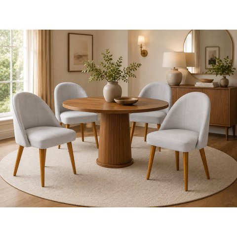 Kit 4 Cadeiras Lua Estofada Moderna Sala de Jantar Suede Cinza