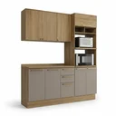 Ver imagem 2 de Cozinha Compacta 3 Peças com Torre Quente, Balcão com Tampo e LED Botanic Nogueira/Fendi Cinza