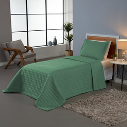 Kit Colcha Cobre Leito Matelado Solteiro 2 Peças Copacabana 300 Fios Verde - 1