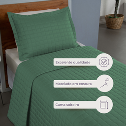 Kit Colcha Cobre Leito Matelado Solteiro 2 Peças Copacabana 300 Fios Verde - 8
