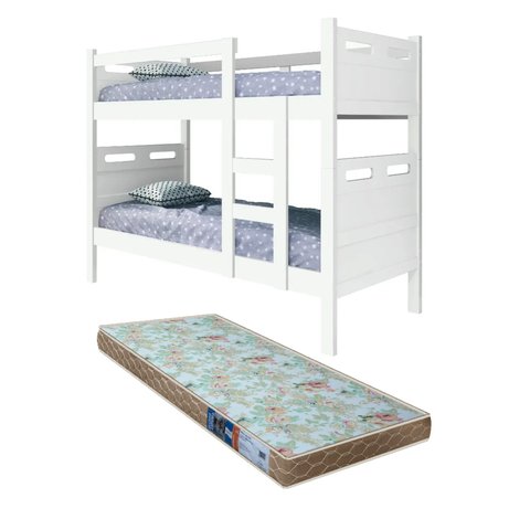 Beliche Jaspe que Vira Duas Cama com Grade Fixa Mdf com Estrado Madeira Branco com Colchão D23 188x8