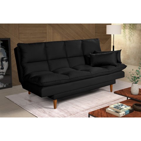 Sofá Cama Casal 3 Lugares Andorra Suede Preto 381 Império Estofados